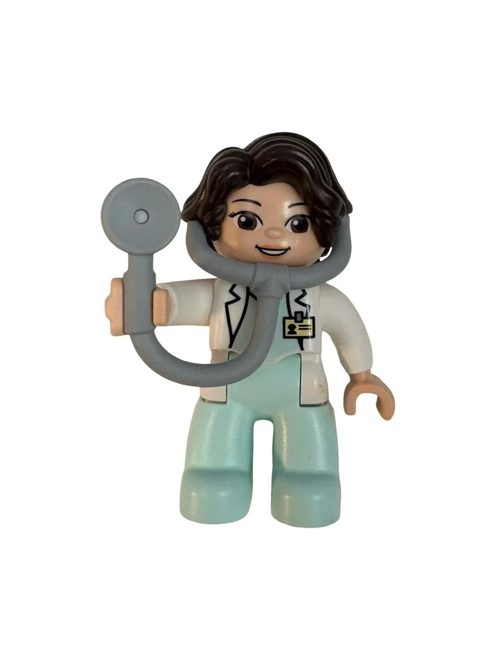 LEGO Duplo Doctor Woman Aqua Pants White Shirt Stethoscope Black Hair Girl Mom